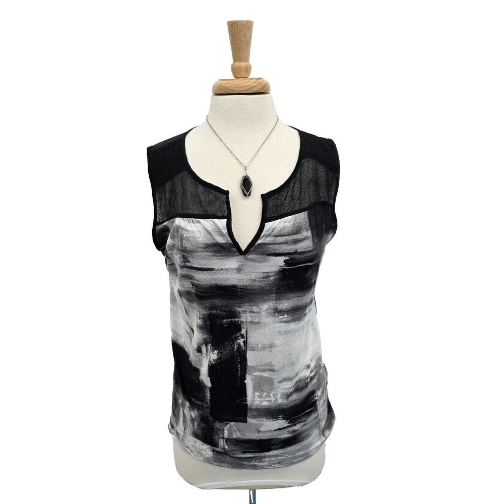 Simply Vera Vera Wang Womens Tank Top Blouse Sz L‎ Black White Sleeveless V-Neck